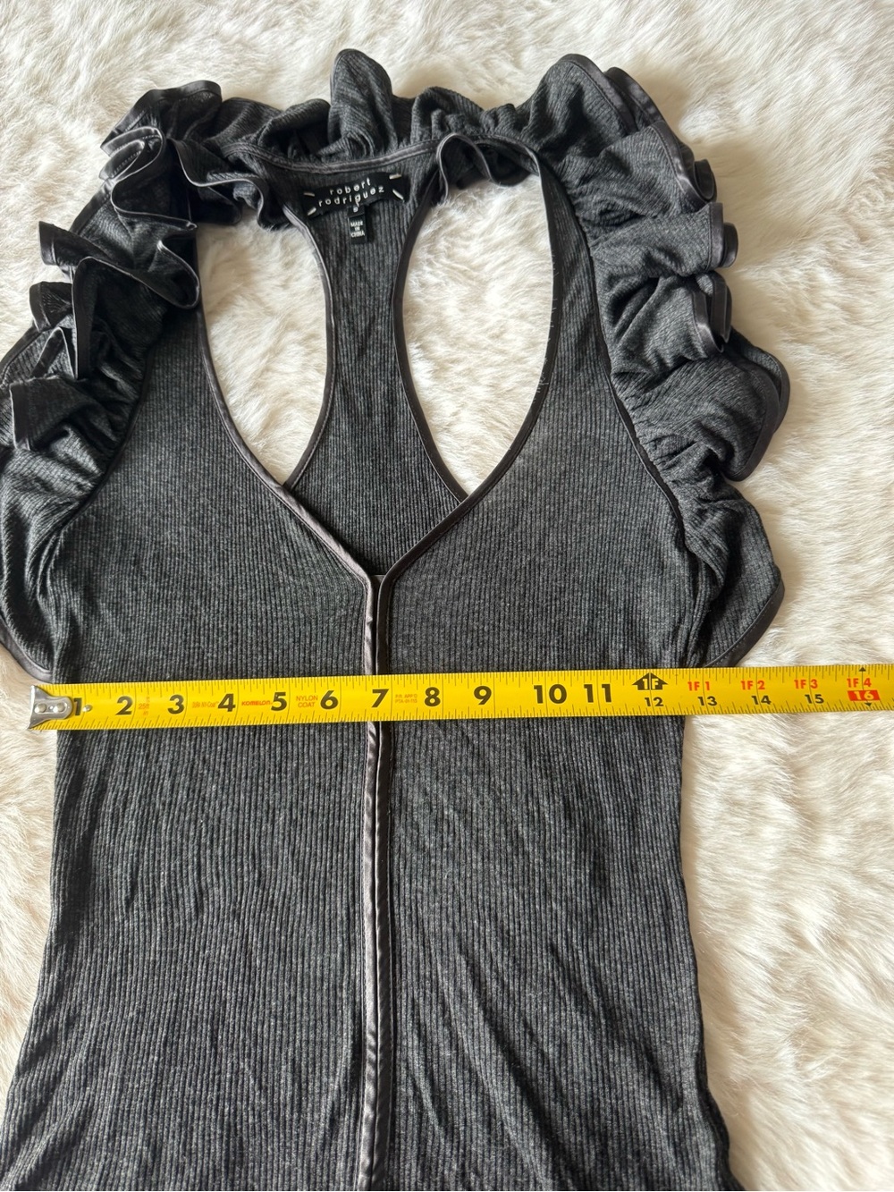 Robert Rodriguez Charcoal Black Ruffle-Sleeve V-Neck Knit Tank - Picture 10 of 11